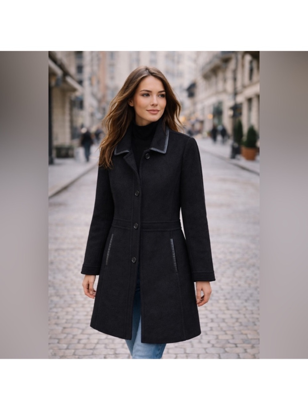 🖤 Authentic Coach Black Wool Blend Coat - Women's Size Large - Like New